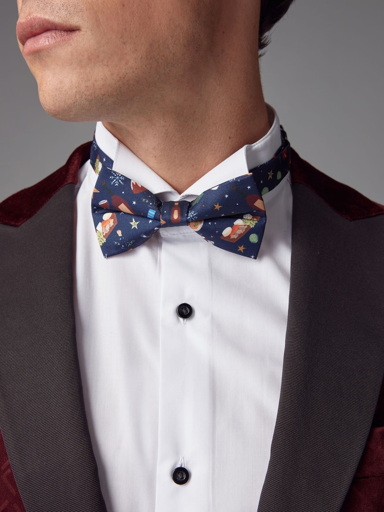 Navy Blue Christmas Design Ready Tied Bow Tie - Image 1 of 5
