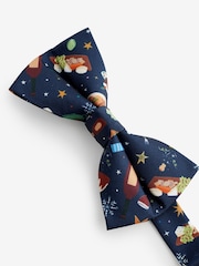 Navy Blue Christmas Design Ready Tied Bow Tie - Image 4 of 5