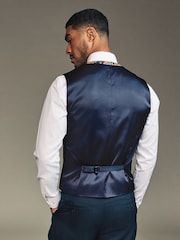 Navy Blue/Gold Floral Regular Fit Occasion Waistcoat - Image 3 of 9