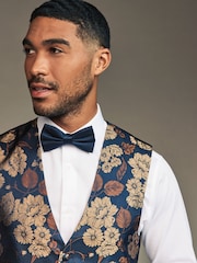 Navy Blue/Gold Floral Regular Fit Occasion Waistcoat - Image 4 of 9