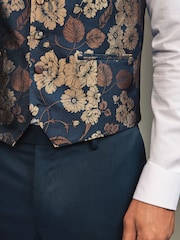 Navy Blue/Gold Floral Regular Fit Occasion Waistcoat - Image 5 of 9