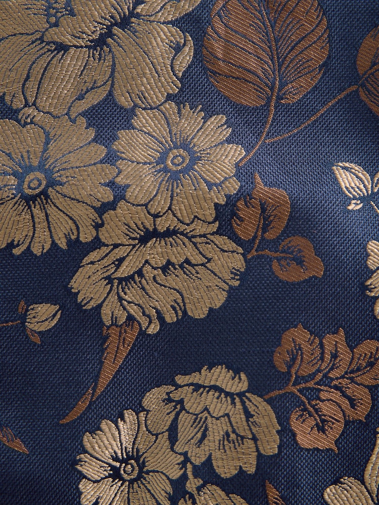 Navy Blue/Gold Floral Regular Fit Occasion Waistcoat - Image 9 of 9