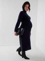 JoJo Maman Bébé Navy Blue Belted Knit Midi Maternity Dress - Image 4 of 8