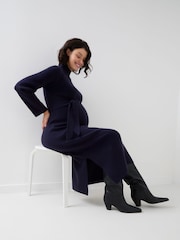 JoJo Maman Bébé Navy Blue Belted Knit Midi Maternity Dress - Image 8 of 8