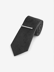 Black Glitter Paisley Slim Design Tie And Tie Clip - Image 2 of 4