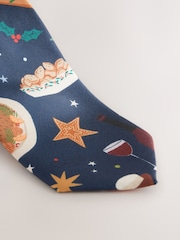 Navy Blue Slim Christmas Design Tie - Image 2 of 3