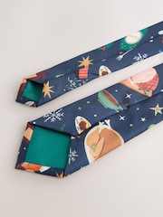 Navy Blue Slim Christmas Design Tie - Image 3 of 3