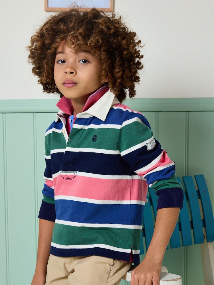 Joules Boys' Rugby Club Navy Blue & Green Shirt - Image 1 of 6