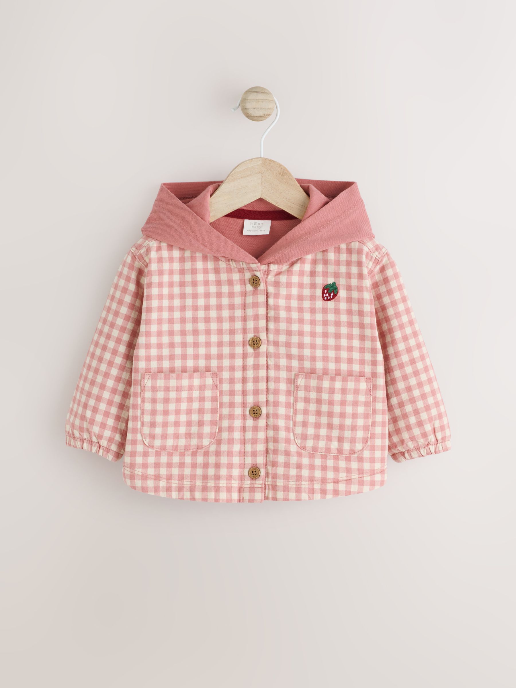 Buy Pink Gingham Strawberry Hooded Baby 100% Cotton Jacket