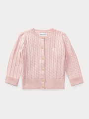 Polo Ralph Lauren Babyrosa Mini-Zopfmuster-Strickjacke aus 100% Baumwolle - Bild 1 von 3