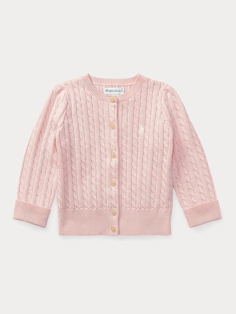 Polo Ralph Lauren Babyrosa Mini-Zopfmuster-Strickjacke aus 100% Baumwolle - Bild 1 von 3