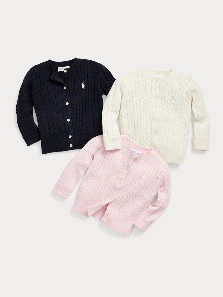 Polo Ralph Lauren Babyrosa Mini-Zopfmuster-Strickjacke aus 100% Baumwolle - Bild 3 von 3