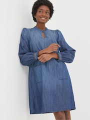 FatFace Fran Chambray Blue Denim Dress - Image 1 of 3