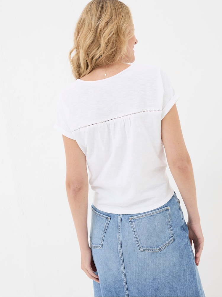 FatFace White Broderie Tie Front T-Shirt - Image 2 of 5 FatFace White Broderie Tie Front T-Shirt - Image 2 of 5
