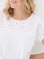 FatFace White Broderie Tie Front T-Shirt - Image 4 of 5