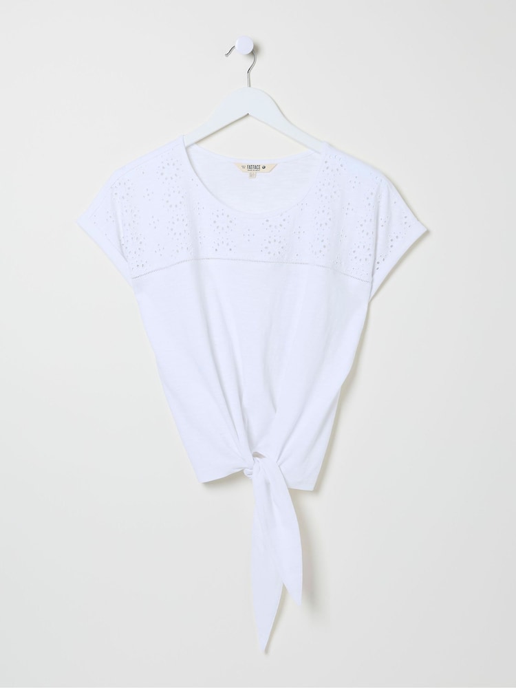 FatFace White Broderie Tie Front T-Shirt - Image 5 of 5 FatFace White Broderie Tie Front T-Shirt - Image 5 of 5