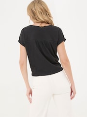 FatFace Black Broderie Tie Front T-Shirt - Image 2 of 5