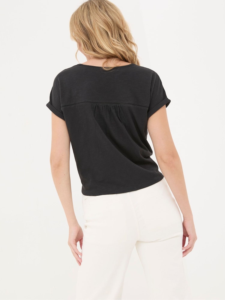 FatFace Black Broderie Tie Front T-Shirt - Image 2 of 5