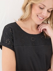FatFace Black Broderie Tie Front T-Shirt - Image 3 of 5