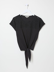 FatFace Black Broderie Tie Front T-Shirt - Image 5 of 5