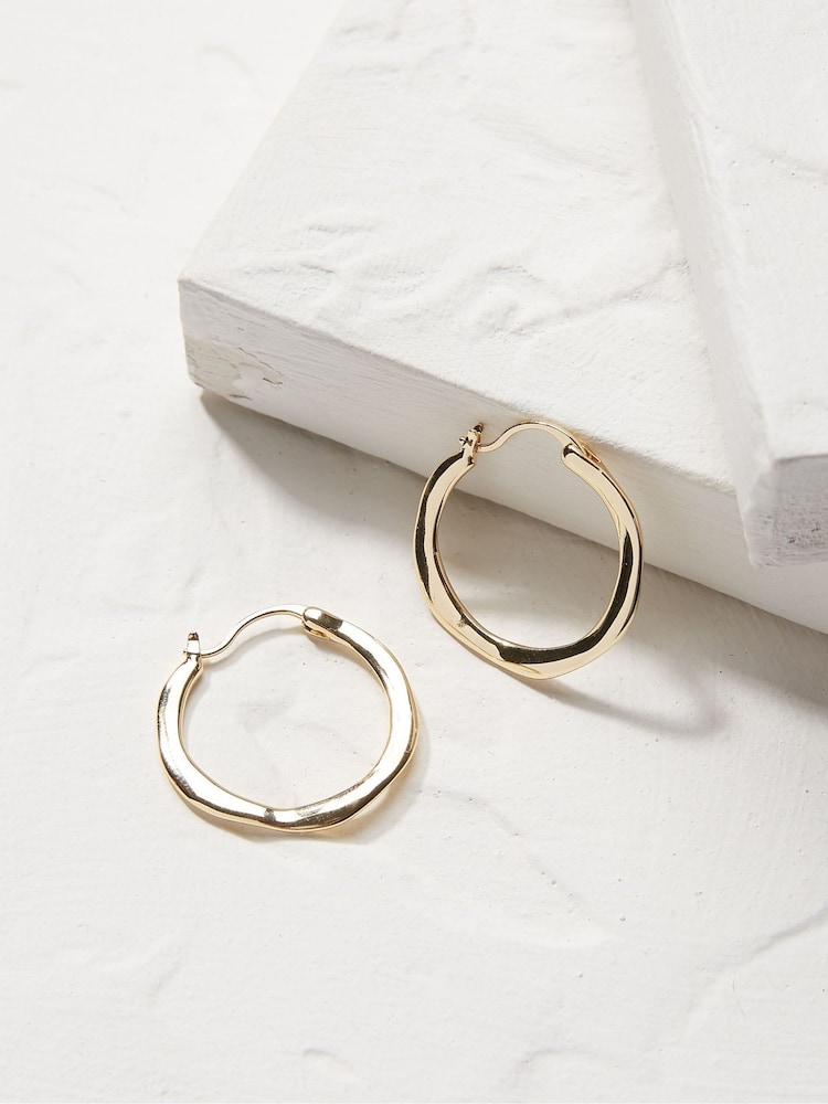 FatFace Gold Hammered Hoops - Image 2 of 2