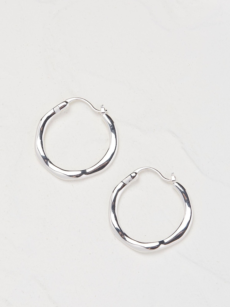 FatFace Silver Hammered Hoops - Image 1 of 2 FatFace Silver Hammered Hoops - Image 1 of 2