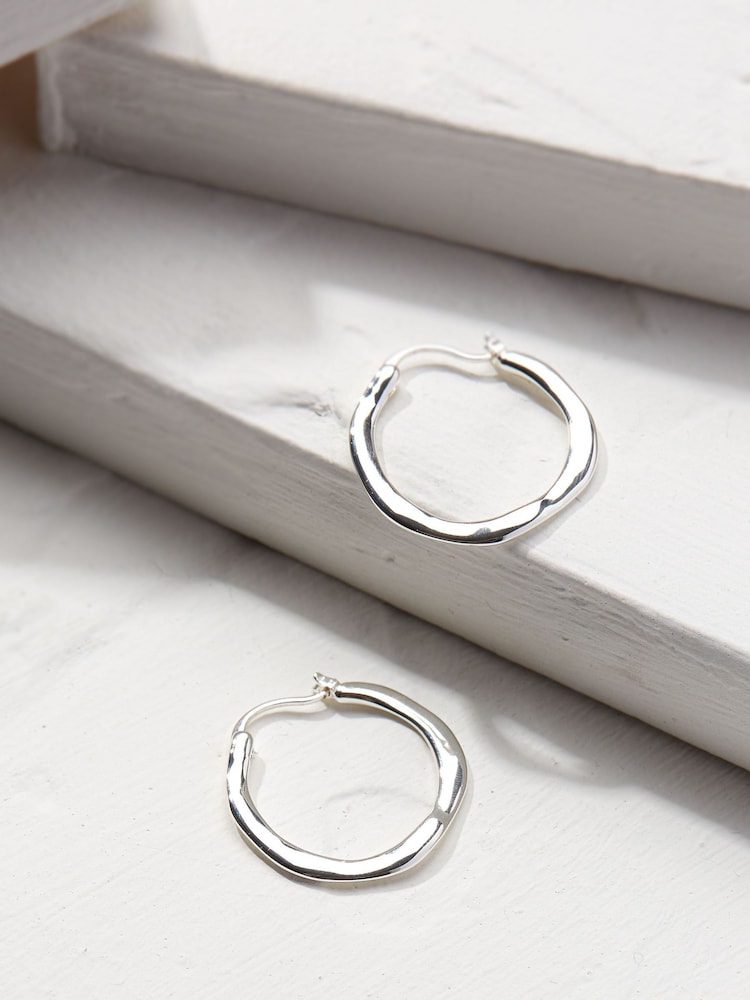 FatFace Silver Hammered Hoops - Image 2 of 2 FatFace Silver Hammered Hoops - Image 2 of 2