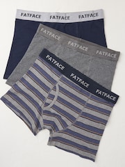FatFace Navy Blue/Grey Stripe Cotton Boxers 3 Pack - Image 1 of 1