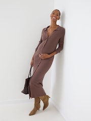 JoJo Maman Bébé Brown Long Sleeve Ribbed Maternity Midi Dress - Image 3 of 4