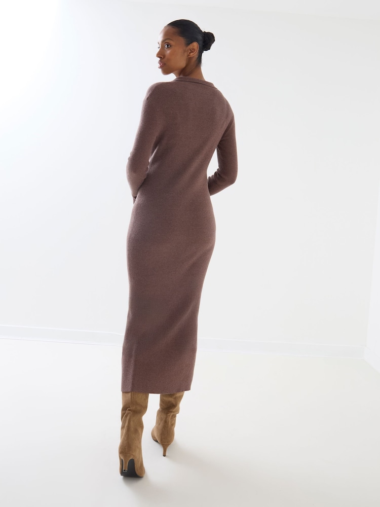 JoJo Maman Bébé Brown Long Sleeve Ribbed Maternity Midi Dress - Image 4 of 4 JoJo Maman Bébé Brown Long Sleeve Ribbed Maternity Midi Dress - Image 4 of 4