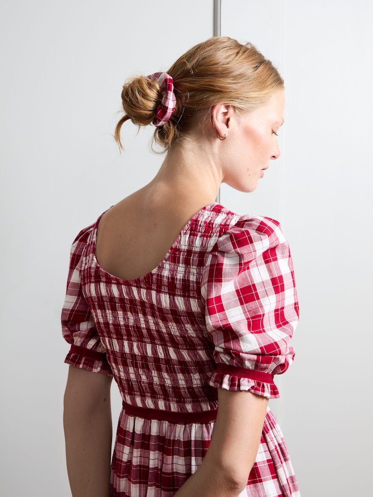 JoJo Maman Bébé Red Check Puff Sleeve Shirred Midaxi Dress - Image 5 of 5 JoJo Maman Bébé Red Check Puff Sleeve Shirred Midaxi Dress - Image 5 of 5
