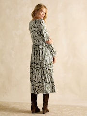 Joules Nia Khaki Green V-Neck Long Sleeve Midaxi Dress - Image 2 of 6