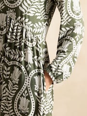 Joules Nia Khaki Green V-Neck Long Sleeve Midaxi Dress - Image 5 of 6
