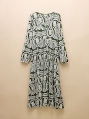 Joules Nia Khaki Green V-Neck Long Sleeve Midaxi Dress - Image 6 of 6