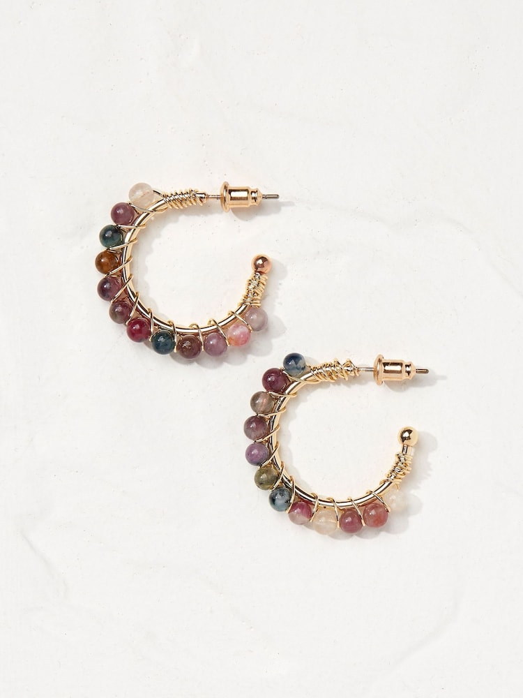 FatFace Gold Semi Precious Hoops - Image 1 of 2