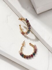 FatFace Gold Semi Precious Hoops - Image 2 of 2