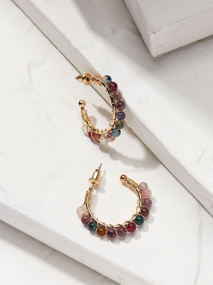 FatFace Gold Semi Precious Hoops - Image 2 of 2 FatFace Gold Semi Precious Hoops - Image 2 of 2