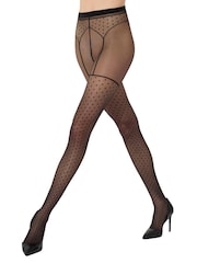 Wolford Black 20 Denier Polka Dot Tights With Garter Belt Effect - Image 1 of 6