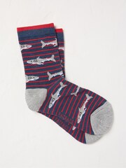 FatFace Navy Blue Shark Kids' Socks 1 Pack - Image 1 of 1