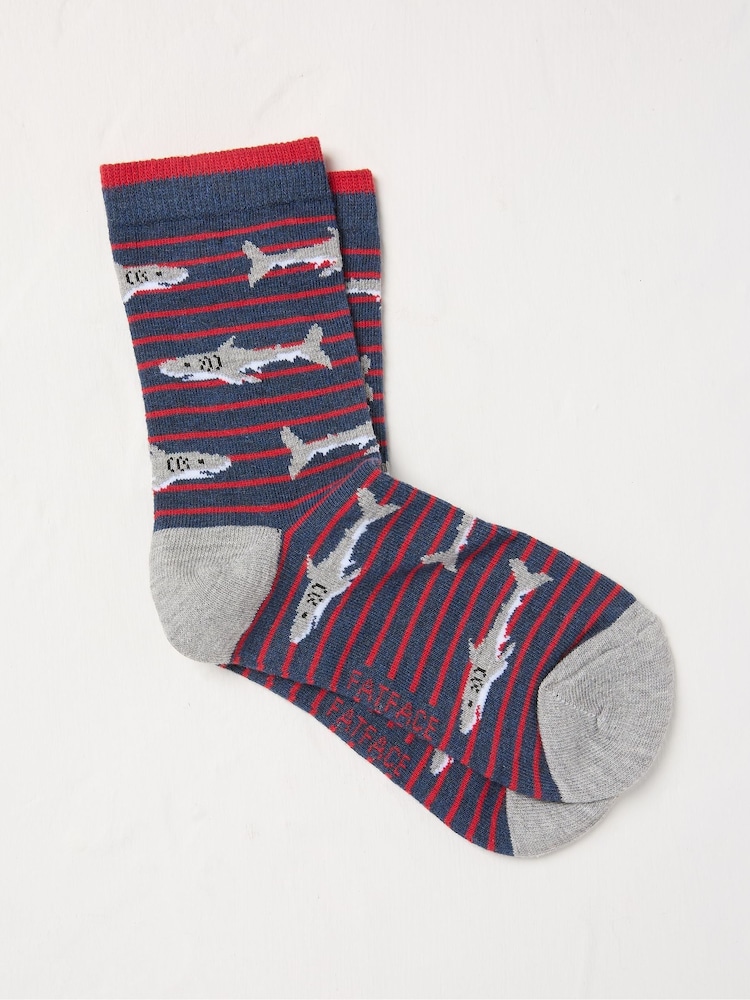 FatFace Navy Blue Shark Kids' Socks 1 Pack - Image 1 of 1