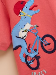 Joules Archie Red Dinosaur Cotton Short Sleeve Applique T-Shirt - Image 3 of 6