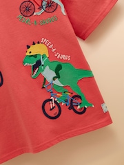 Joules Archie Red Dinosaur Cotton Short Sleeve Applique T-Shirt - Image 5 of 6