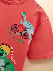 Joules Archie Red Dinosaur Cotton Short Sleeve Applique T-Shirt - Image 6 of 6