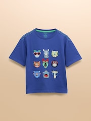 Joules Archie Blue Cotton Short Sleeve Applique T-Shirt - Image 1 of 4