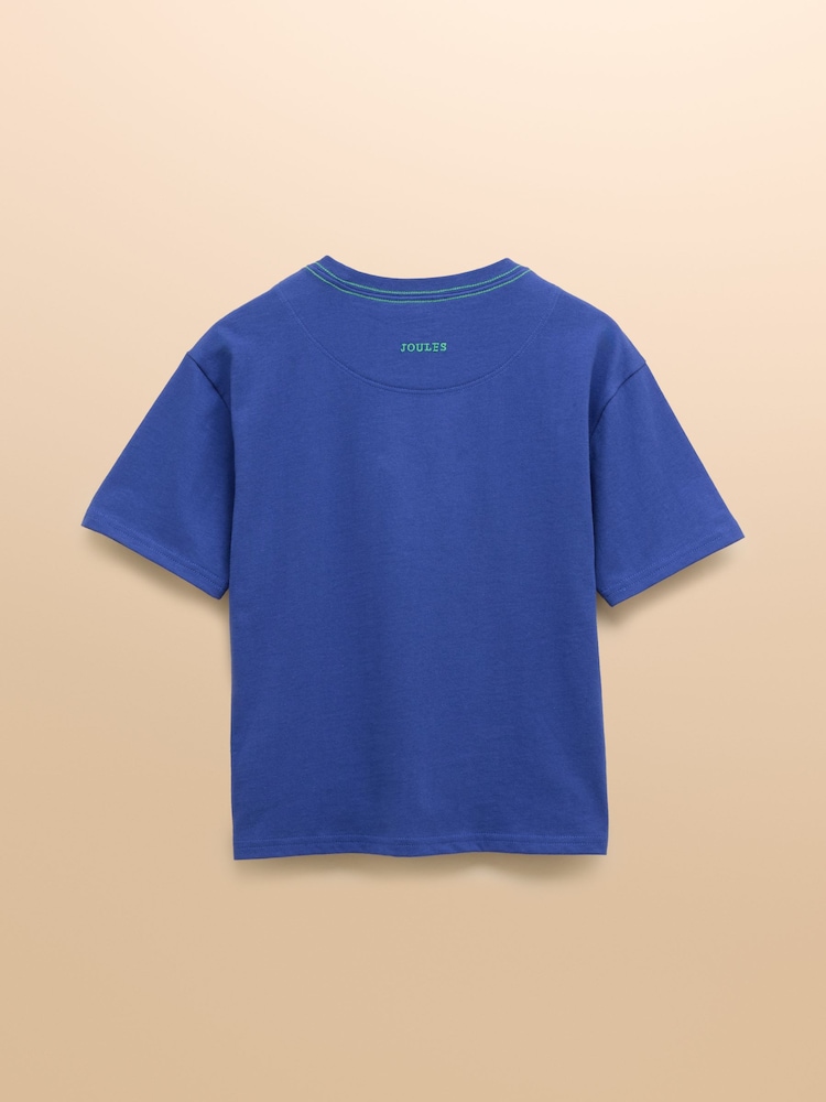 Joules Archie Blue Cotton Short Sleeve Applique T-Shirt - Image 2 of 4