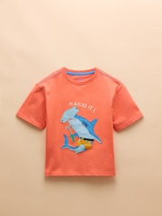 Joules Archie Orange Cotton Short Sleeve Applique T-Shirt - Image 1 of 4