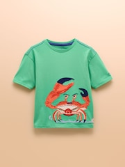 Joules Archie Green Cotton Short Sleeve Applique T-Shirt - Image 1 of 4