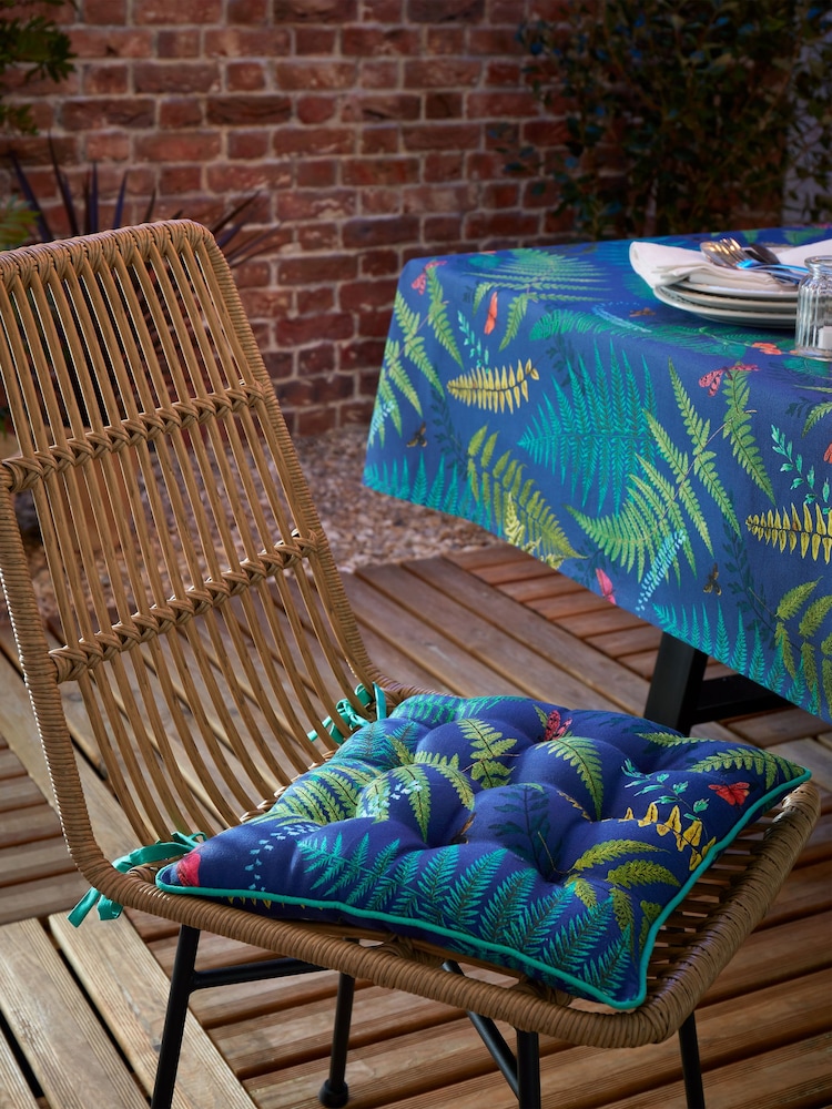 RHS Blue Woodland Fern Outdoor 100% Cotton Seat Pad - Image 1 of 2