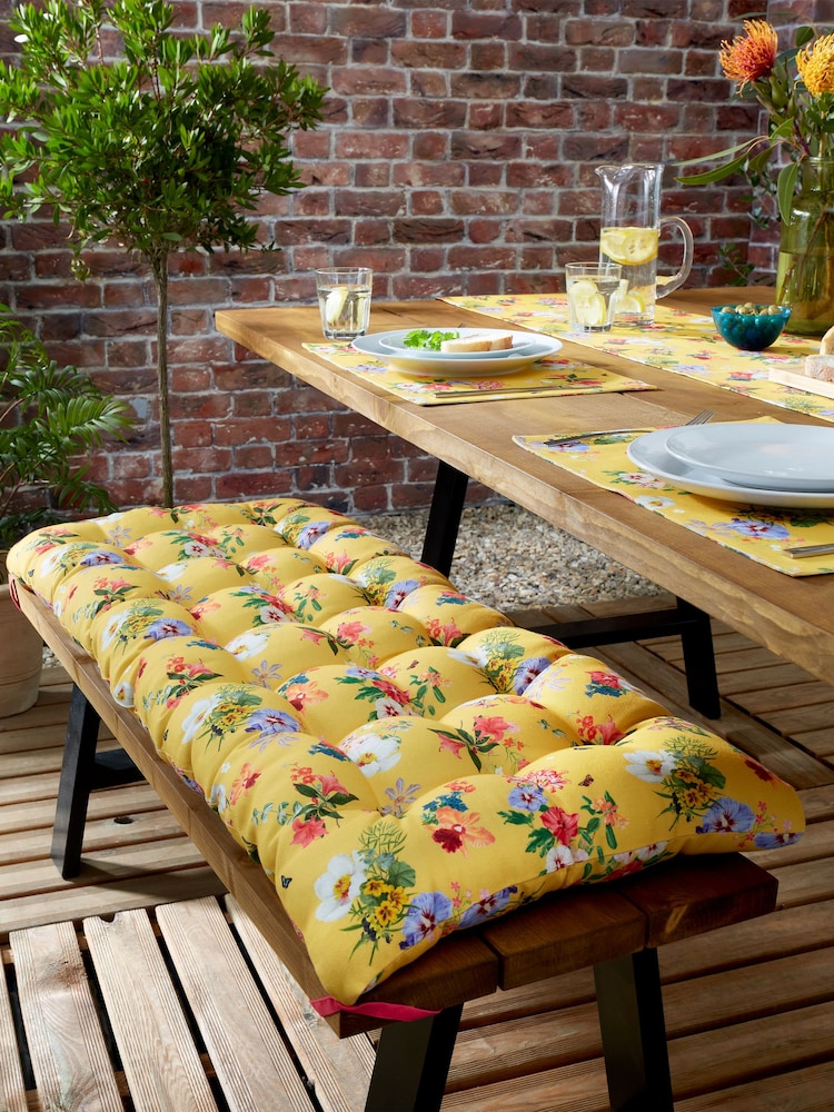 RHS Yellow Exotic Garden Outdoor 100% Cotton Bench Pad - Image 1 of 2