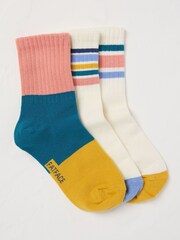 FatFace Natural/Pink Stripe Sport Socks 3 Pack - Image 1 of 1